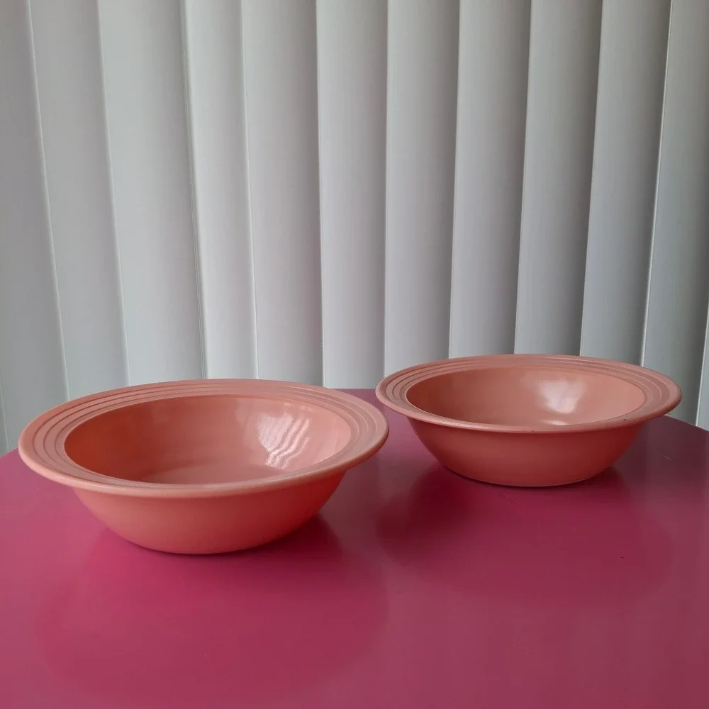 Hazel Atlas Moderntone Peach/Pink Milk Glass Soup Bowls Set of 2 Vintage MCM